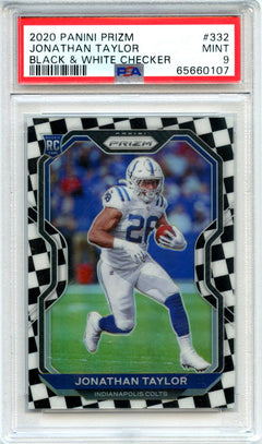 Jonathan Taylor RC 2020 Panini Prizm Black White Checker Rookie #332 PSA 9-1