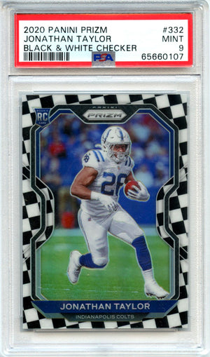 Jonathan Taylor RC 2020 Panini Prizm Black White Checker Rookie #332 PSA 9