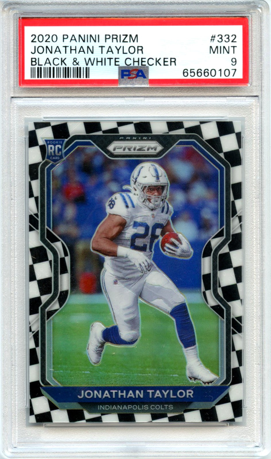 Jonathan Taylor RC 2020 Panini Prizm Black White Checker Rookie #332 PSA 9