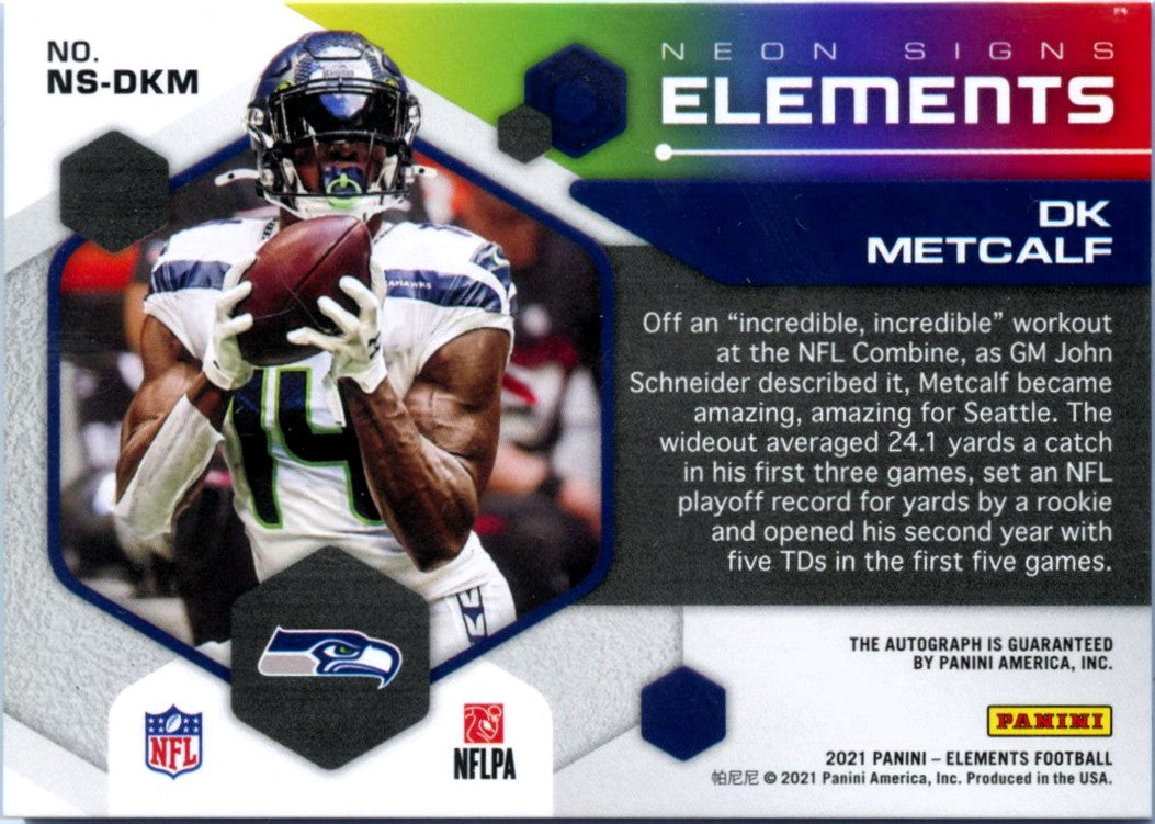 Dk Metcalf 2021 Panini Elements Orange Neon Signs Auto SP 16/25-2