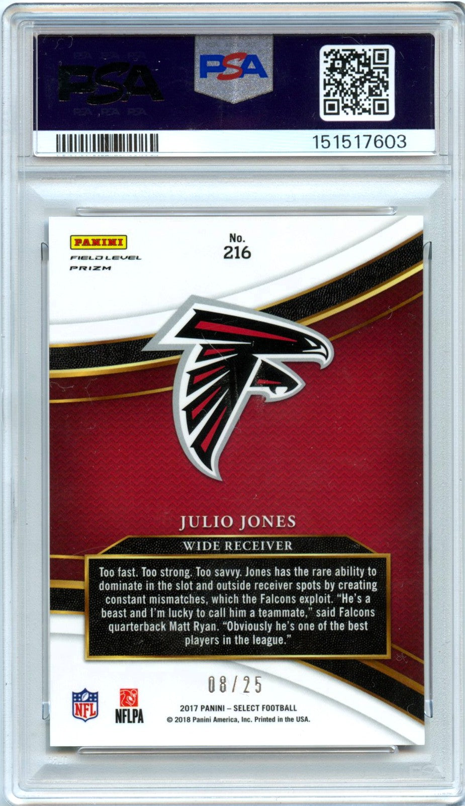 Julio Jones 2017 Panini Select Field Level Tie Dye Prizm SP 8/25 PSA 9