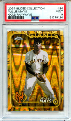 Willie Mays 2024 Topps Gilded Collection Gold Raywave SP 15/25 PSA 9-1