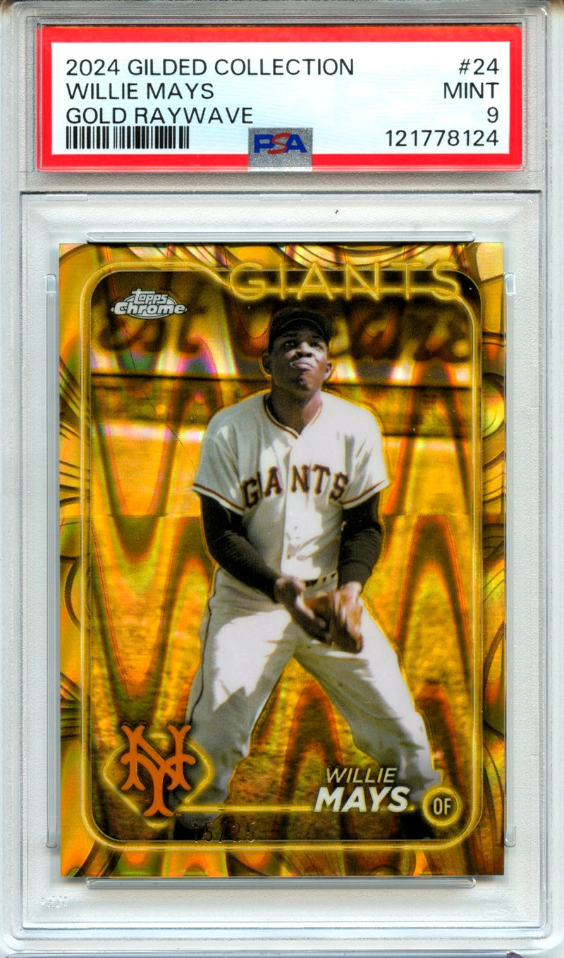 Willie Mays 2024 Topps Gilded Collection Gold Raywave SP 15/25 PSA 9-1