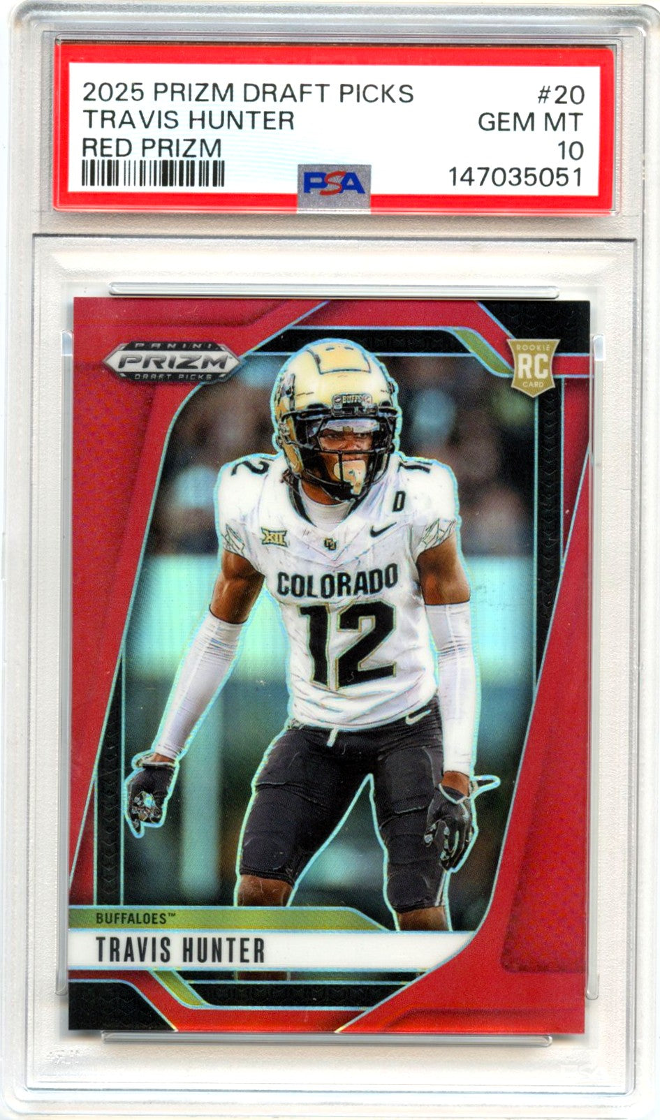 Travis Hunter RC 2025 Panini Prizm Draft Red Rookie SP 187/399 PSA 10 ...