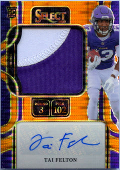 Tai Felton RC 2025 Panini Select Neon Orange Pulsar Prime Selections Rookie Patch Auto SP 26/49-1