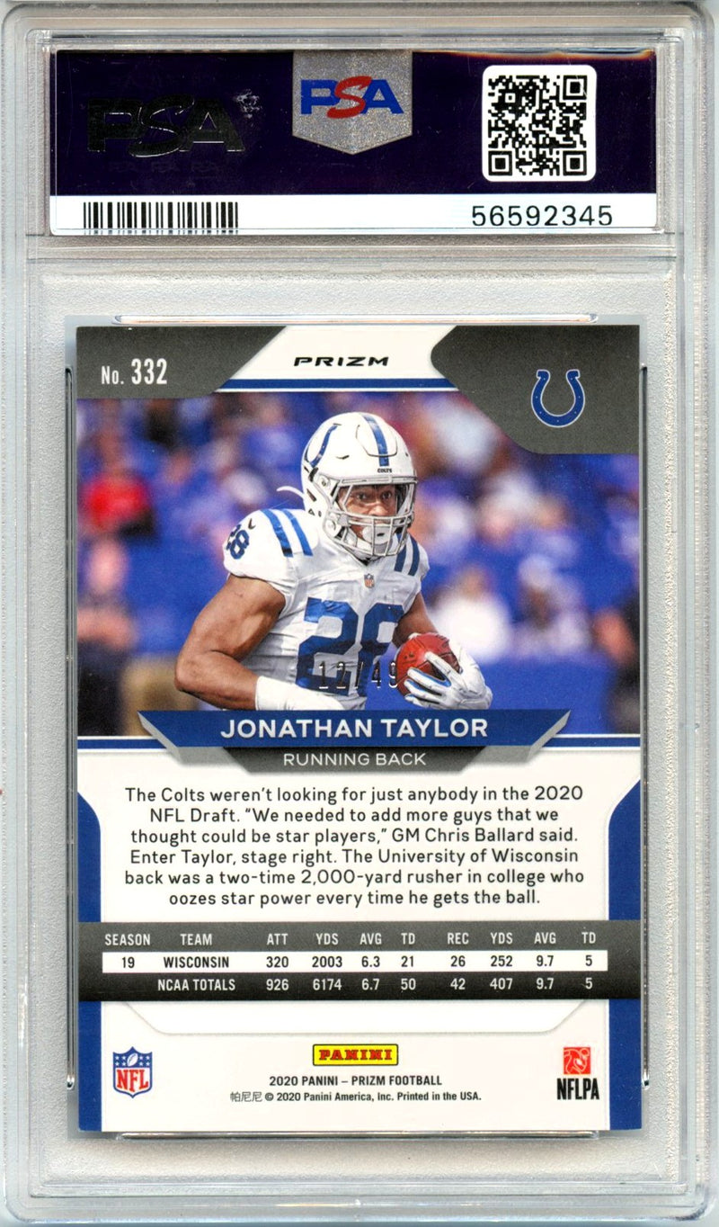 Jonathan Taylor RC 2020 Panini Prizm Purple Power Rookie SP 12/49 PSA 9-2