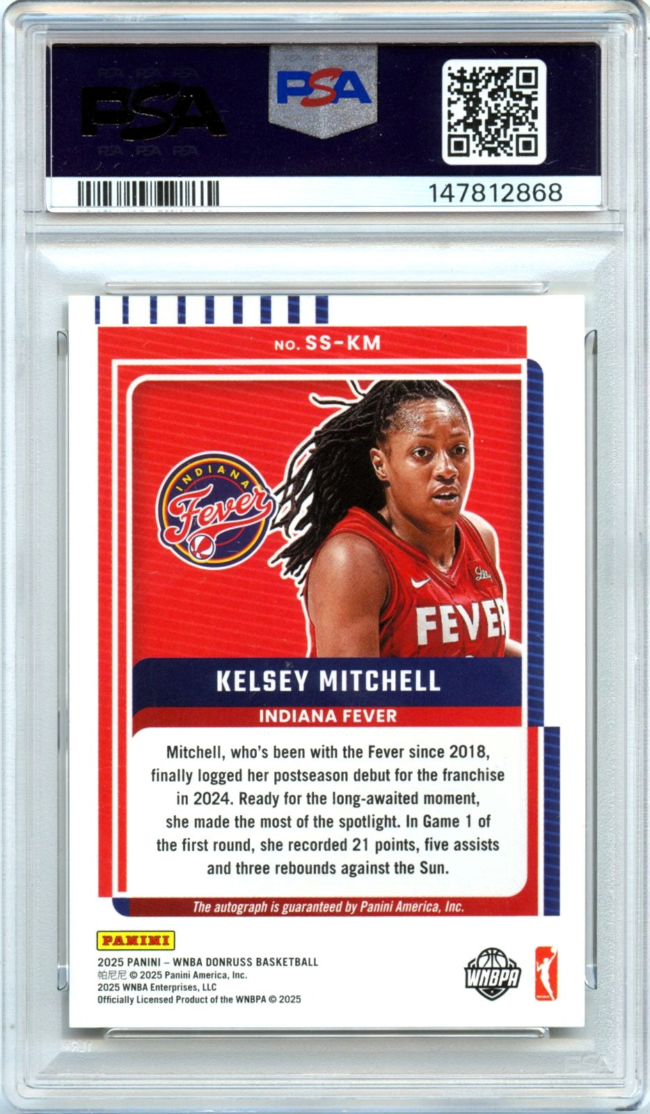 Kelsey Mitchell 2025 Donruss WNBA Gold Laser Signature Series Auto SP 8/10 PSA 10