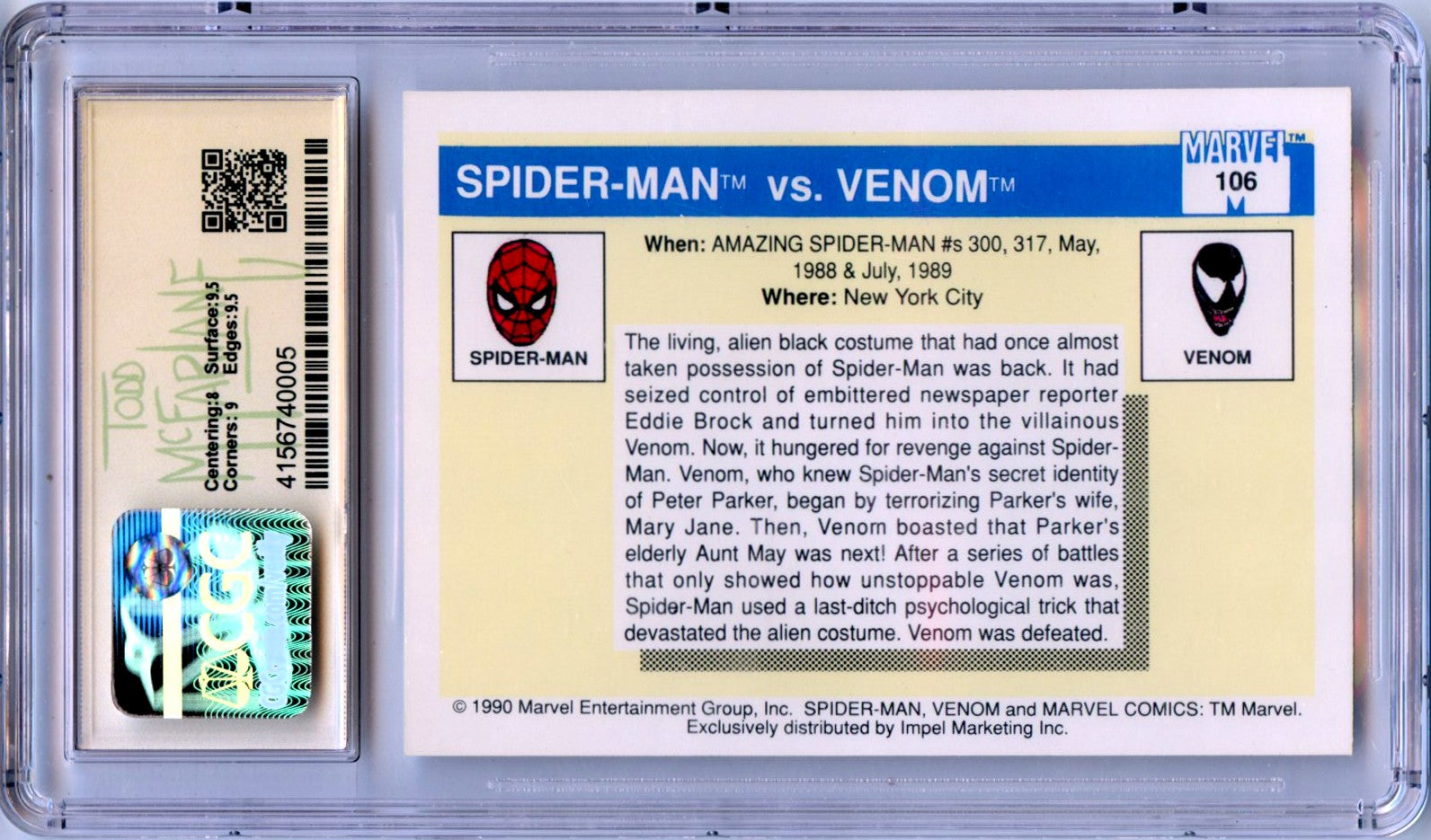 Tod Mcfarlane Spider-Man Vs Venom 1990 Marvel Universe In Person Auto CGC 8.5 Authentic-2