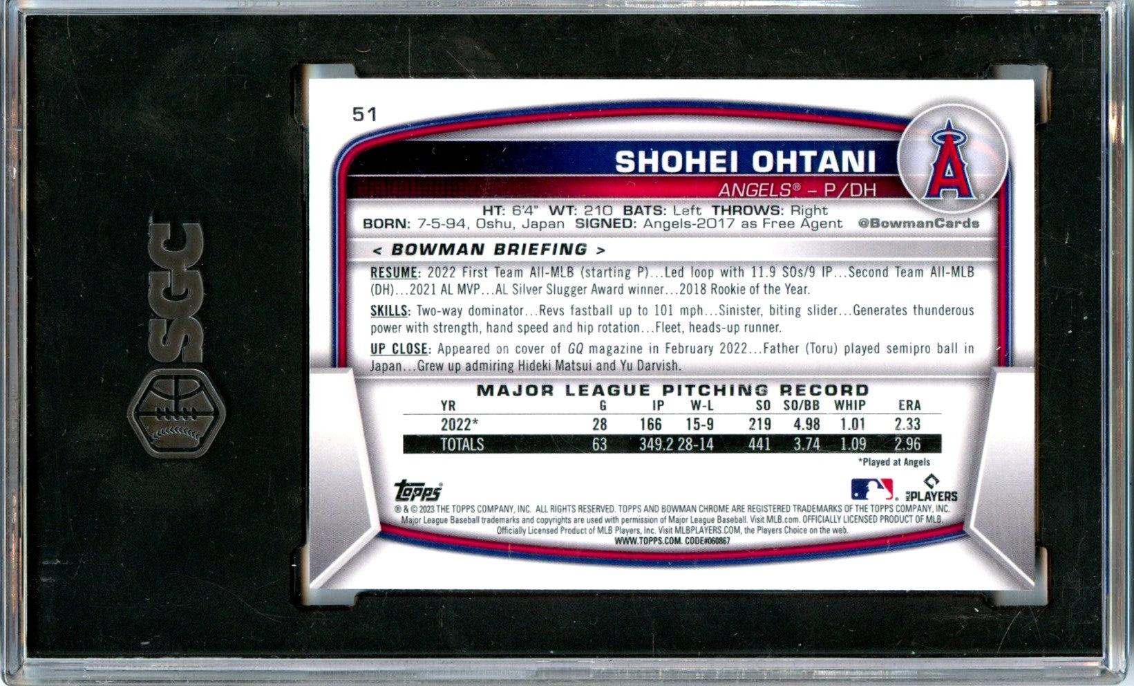 Shohei Ohtani 2023 Bowman Chrome Mega Box #51 SGC 10