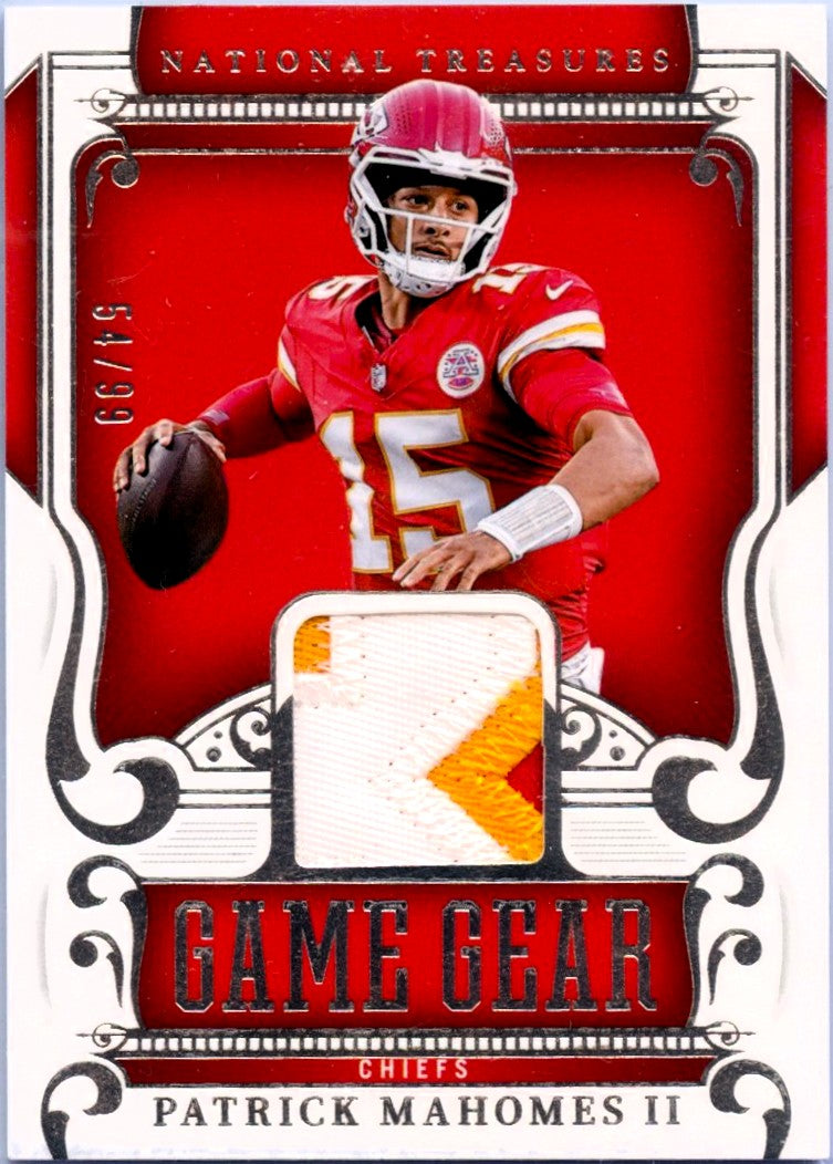 Patrick Mahomes II 2025 National Treasures Game Gear Jersey Patch SP 54/99