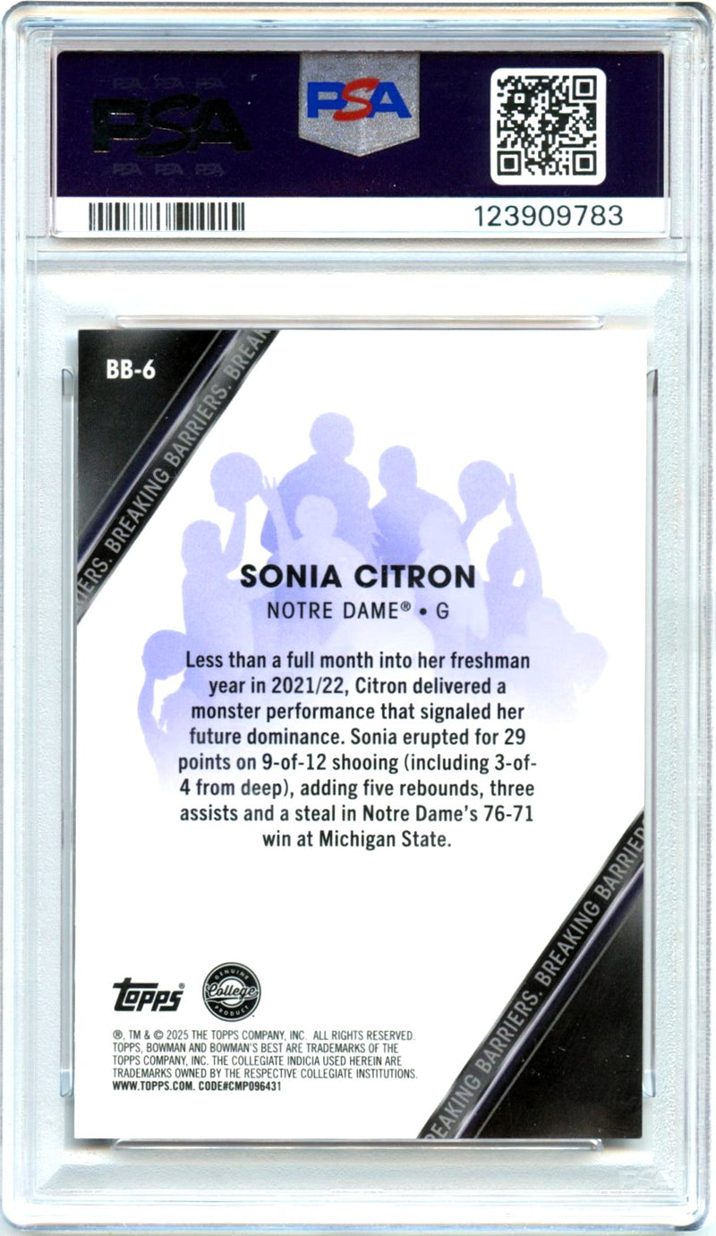 Sonia Citron RC 2024-25 Bowman U Best Orange Geometric Breaking Barriers Rookie SP 12/25 PSA 9-2