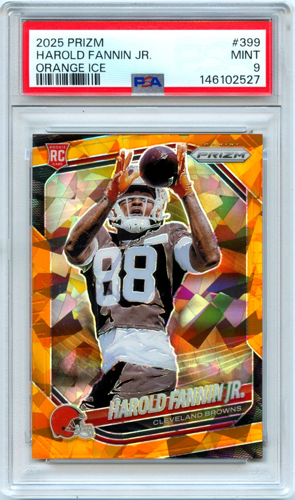 Harold Fannin Jr RC 2025 Panini Prizm Orange Ice Rookie #399 PSA 9-1