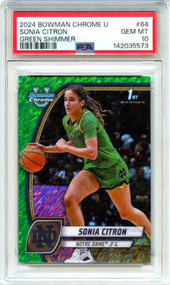 Sonia Citron RC 2024-25 Bowman U Chrome Green Shimmer Rookie #64 PSA 10-1