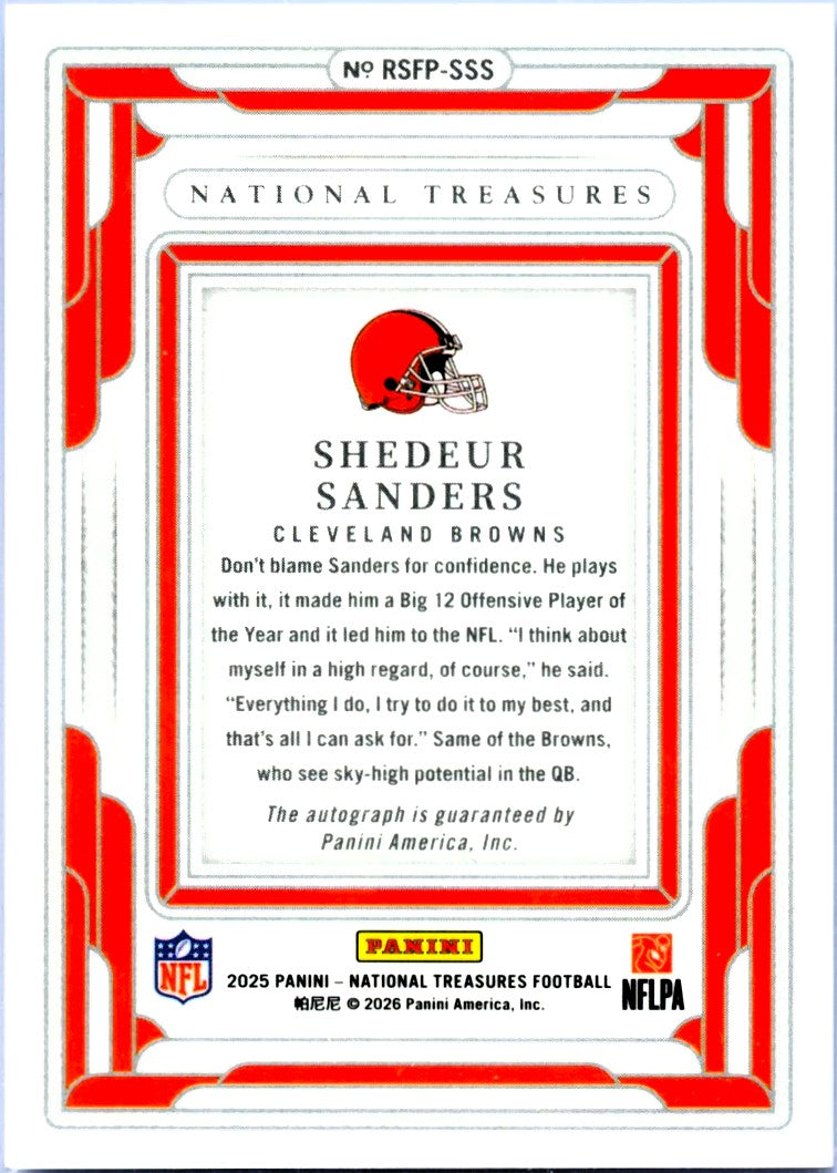 Shedeur Sanders RC 2025 National Treasures Rookie Auto SP 67/99-2