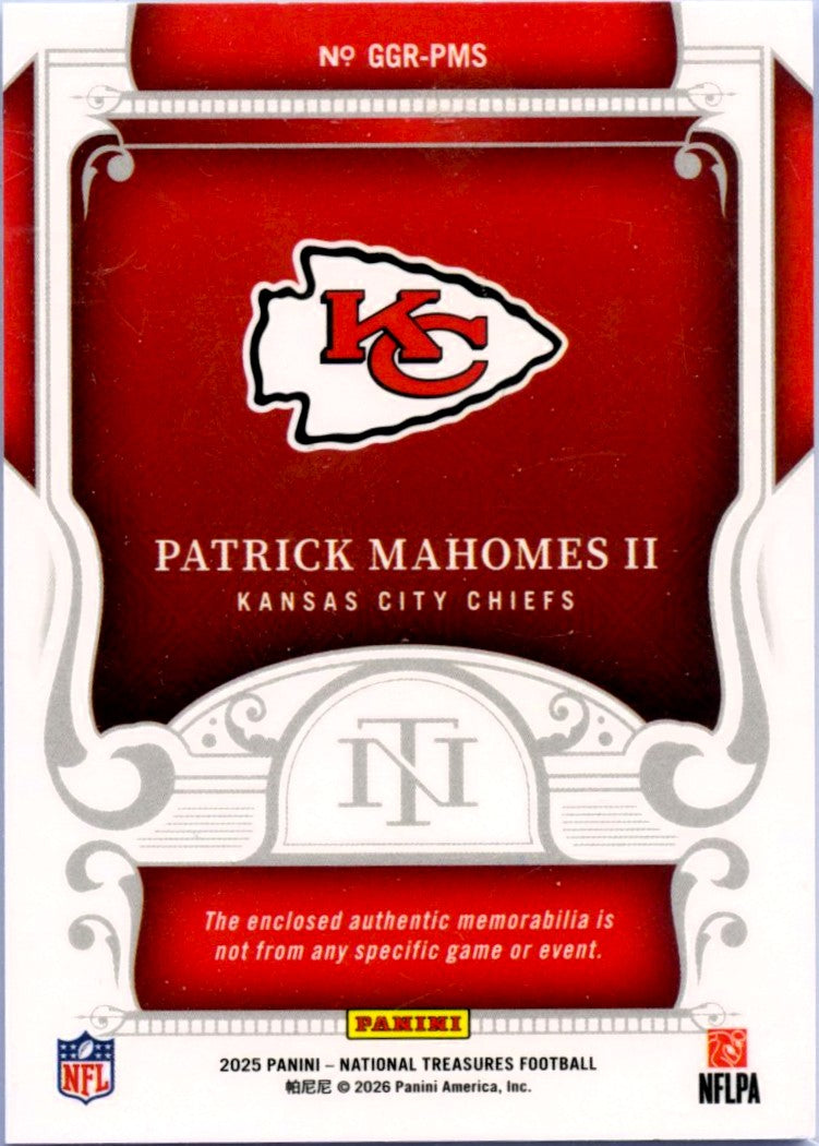 Patrick Mahomes II 2025 National Treasures Game Gear Jersey Patch SP 54/99