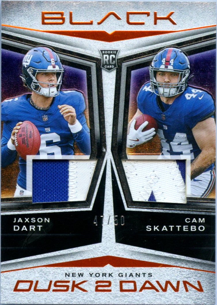 Jaxson Dart Cam Skattebo RC 2025 Panini Black Orange Dusk 2 Dawn Rookie Patch SP 47/50-1