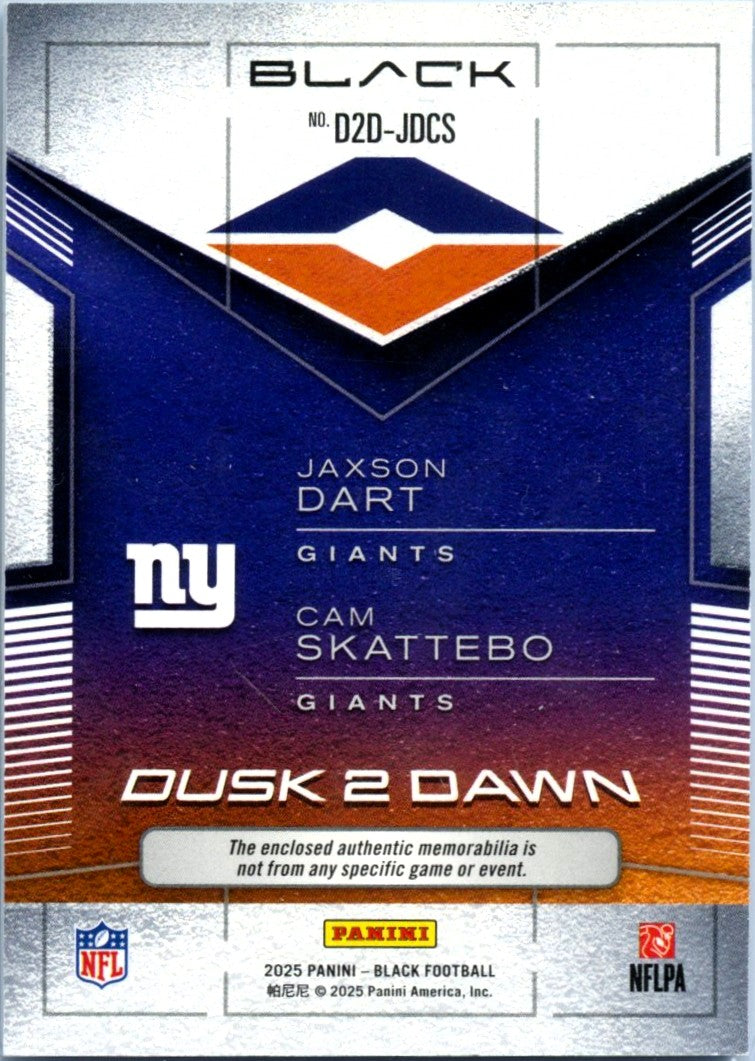 Jaxson Dart Cam Skattebo RC 2025 Panini Black Orange Dusk 2 Dawn Rookie Patch SP 47/50-2