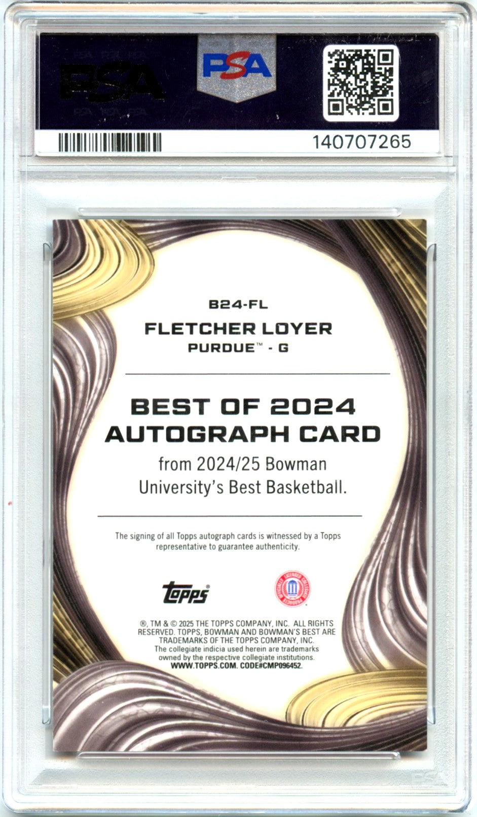 Fletcher Loyer RC 2024-25 Bowman U Best Orange Geometric Rookie Auto SP 8/25 PSA 9-2