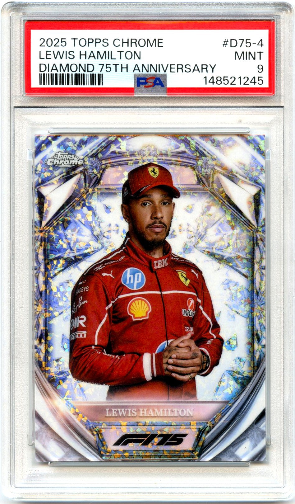 Lewis Hamilton 2025 Topps Chrome F1 Diamond 75th Anniversary PSA 9-1