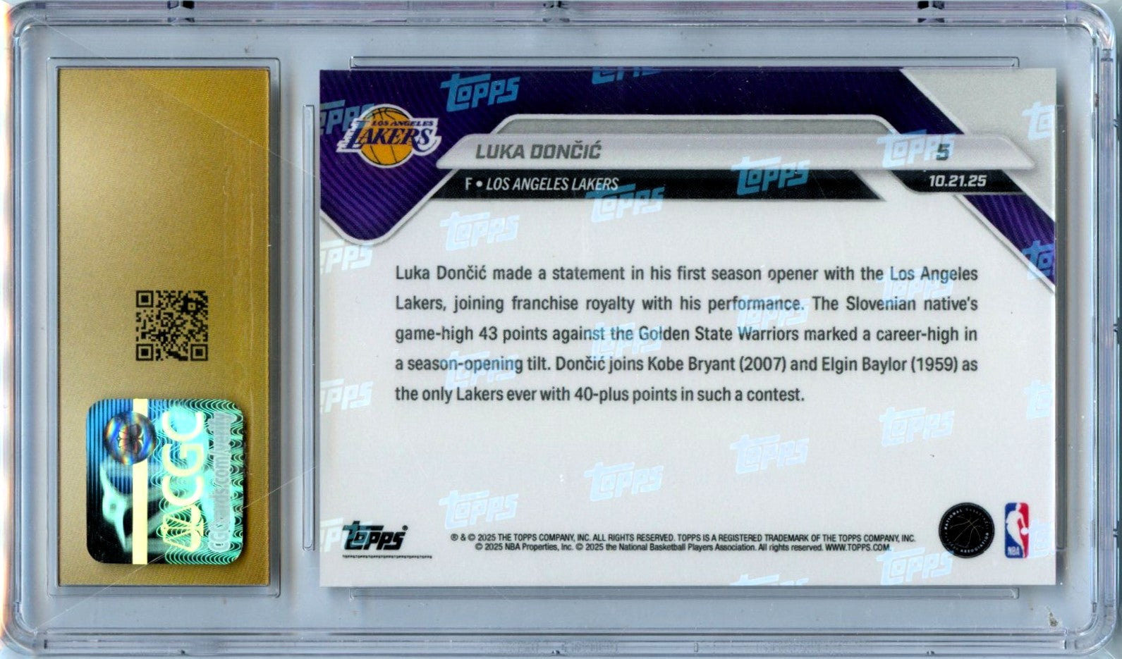 Luka Doncic 2025 Topps Now #5 CGC 10 Pristine