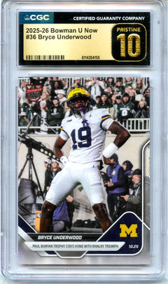 Bryce Underwood RC 2025 Bowman U Now Rookie #36 CGC 10 Pristine-1