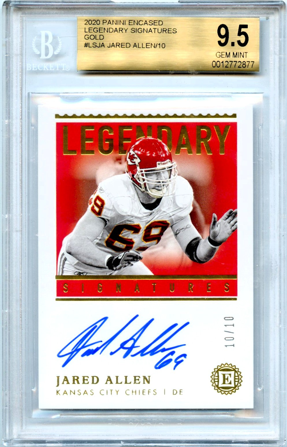 Jared Allen 2020 Encased Gold Legendary Auto SP 10/10 BGS 9.5-1