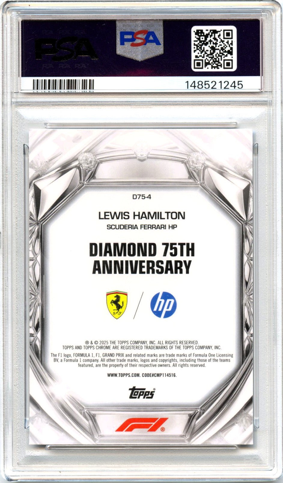 Lewis Hamilton 2025 Topps Chrome F1 Diamond 75th Anniversary PSA 9-2