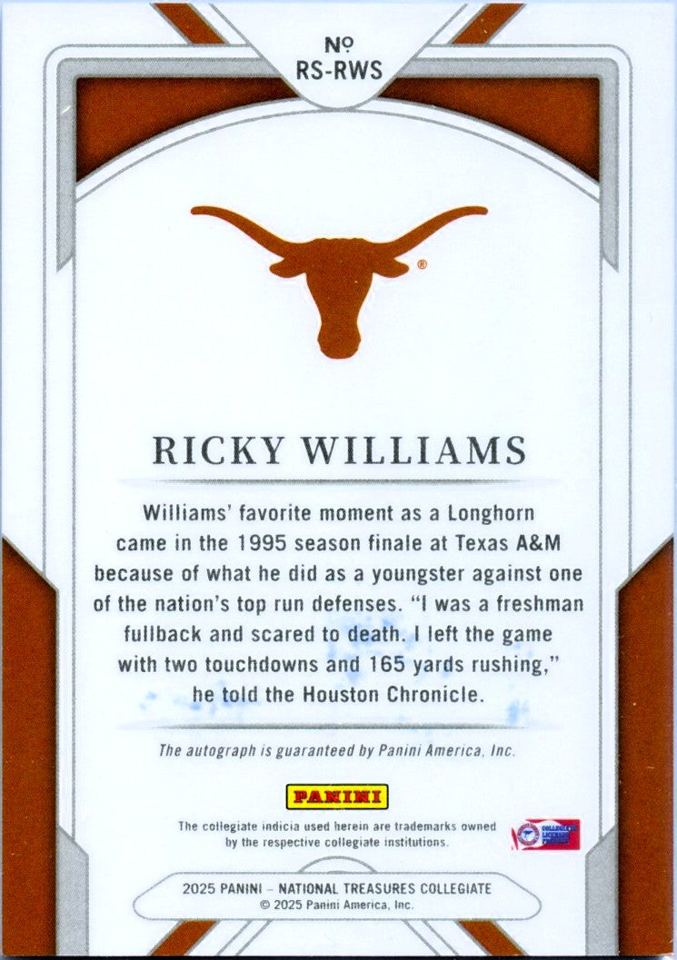 Ricky Williams 2025 National Treasures Collegiate Reflections Auto SP 95/99-2