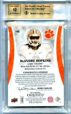 Deandre Hopkins RC 2013 UD Exquisite Rookie Jersey Patch Auto SP 56/99 BGS 9.5-2
