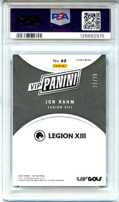 Jon Rahm 2025 Panini National Gold Pack Blue Ice Sparkle SP 21/75 PSA 10-2