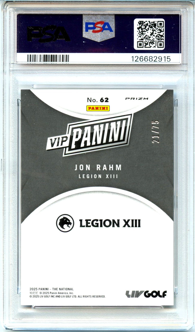 Jon Rahm 2025 Panini National Gold Pack Blue Ice Sparkle SP 21/75 PSA 10-2