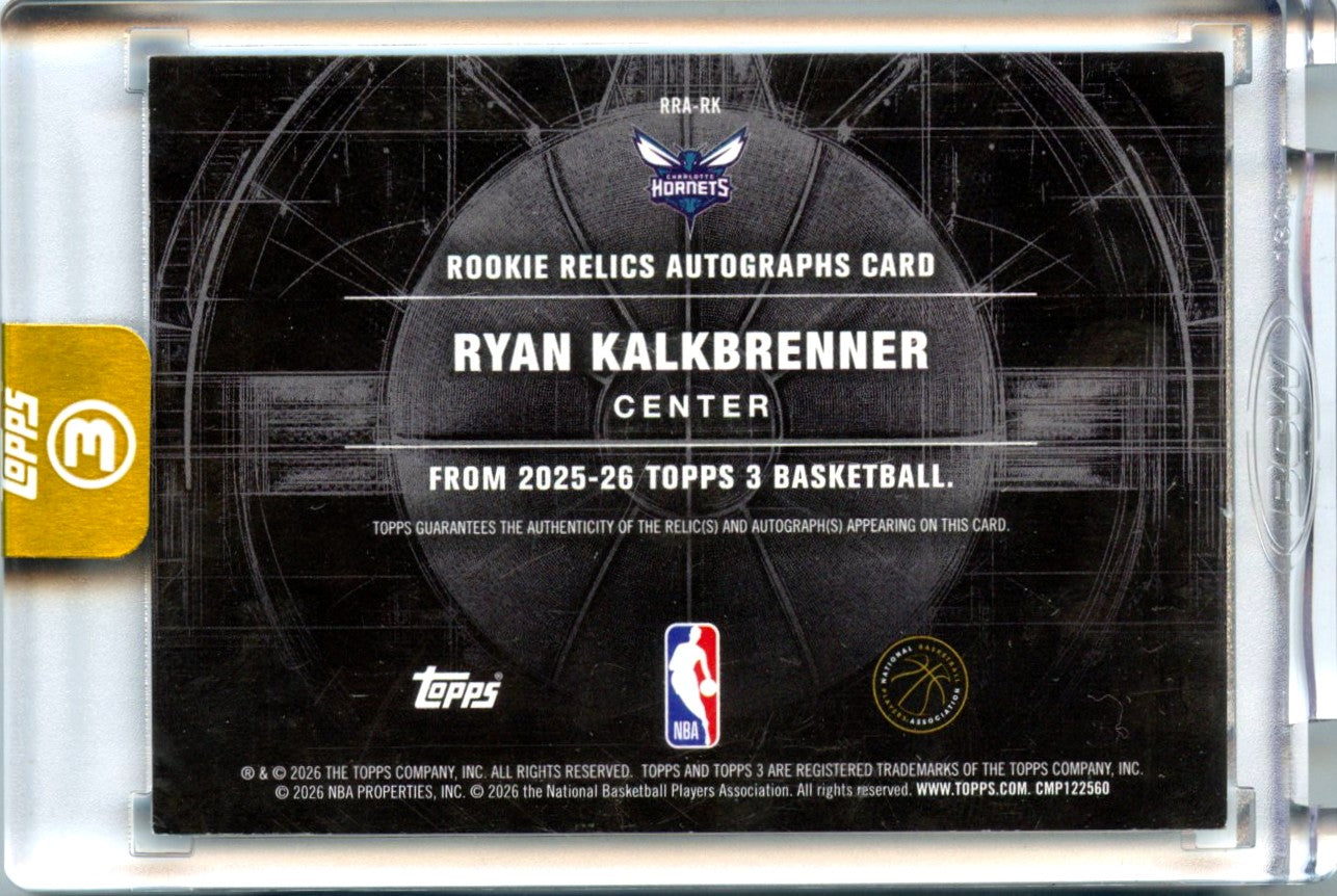 Ryan Kalkbrenner RC 2025-26 Topps 3 Blue Rookie Jersey Patch Auto SP 10/15-2