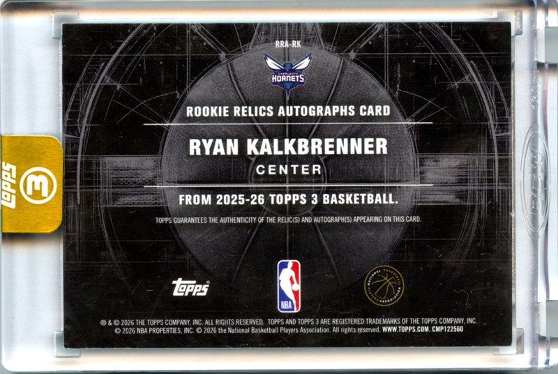 Ryan Kalkbrenner RC 2025-26 Topps 3 Blue Rookie Jersey Patch Auto SP 10/15-2