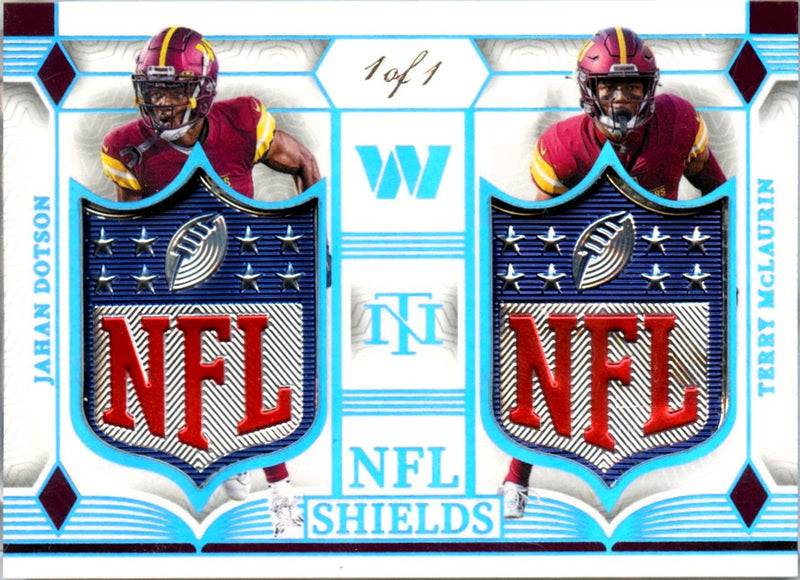 Terry Mclaurin Jahan Dotson 2023 National Treasures Platinum Dual NFL Shield Patch SP 1/1-1