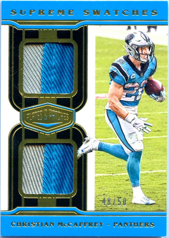 Product Christian Mccaffrey 2020 Panini Plates & Patches Supreme Swatches Dual Patch SP 48/50 Link