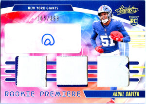 Abdul Carter RC 2025 Panini Absolute Triple Rookie Premier Patch Auto SP 165/399