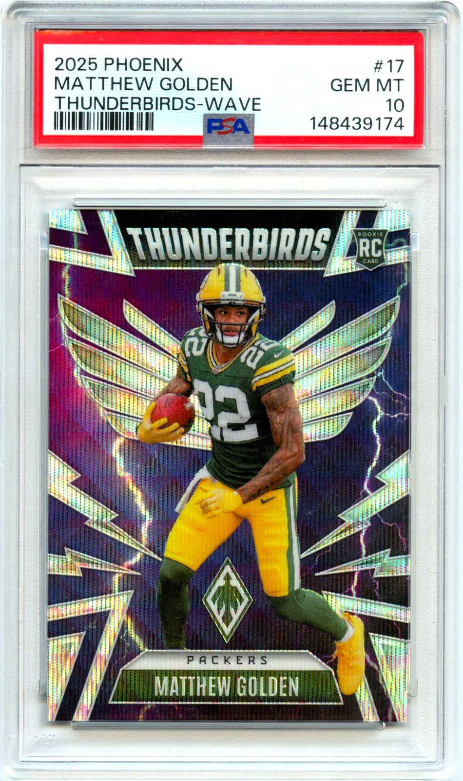 Matthew Golden RC 2025 Panini Phoenix Wave Thunderbirds Rookie SP 71/299 PSA 10-1