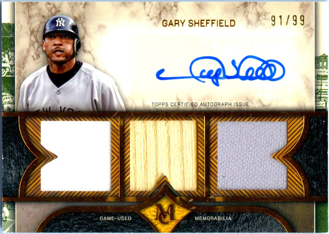 Gary Sheffield 2025 Topps Museum Collection Triple Game Used Bat Piece Patch Auto SP 91/99-1