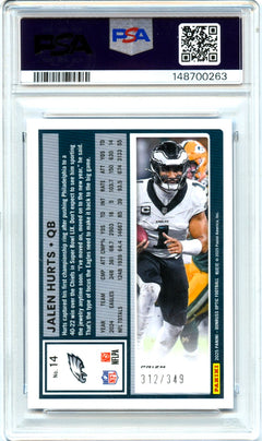 Jalen Hurts 2025 Donruss Optic Aqua Prizm SP 312/349 PSA 10-2