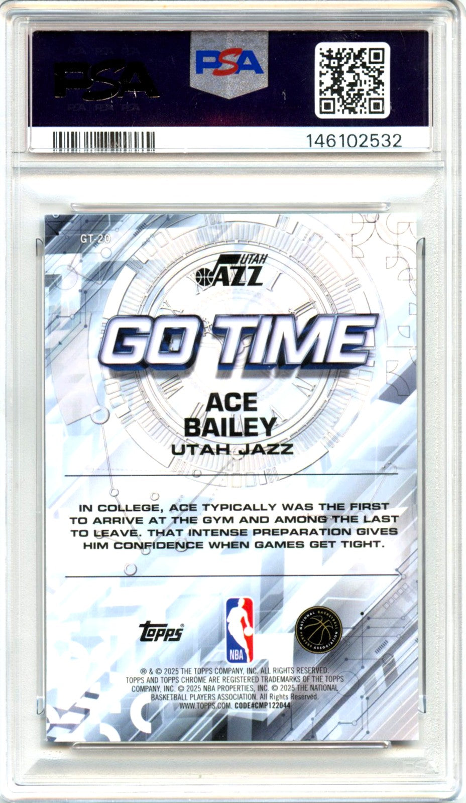 Ace Bailey RC 2025-26 Topps Chrome Raywave Go Time Rookie PSA 9-2