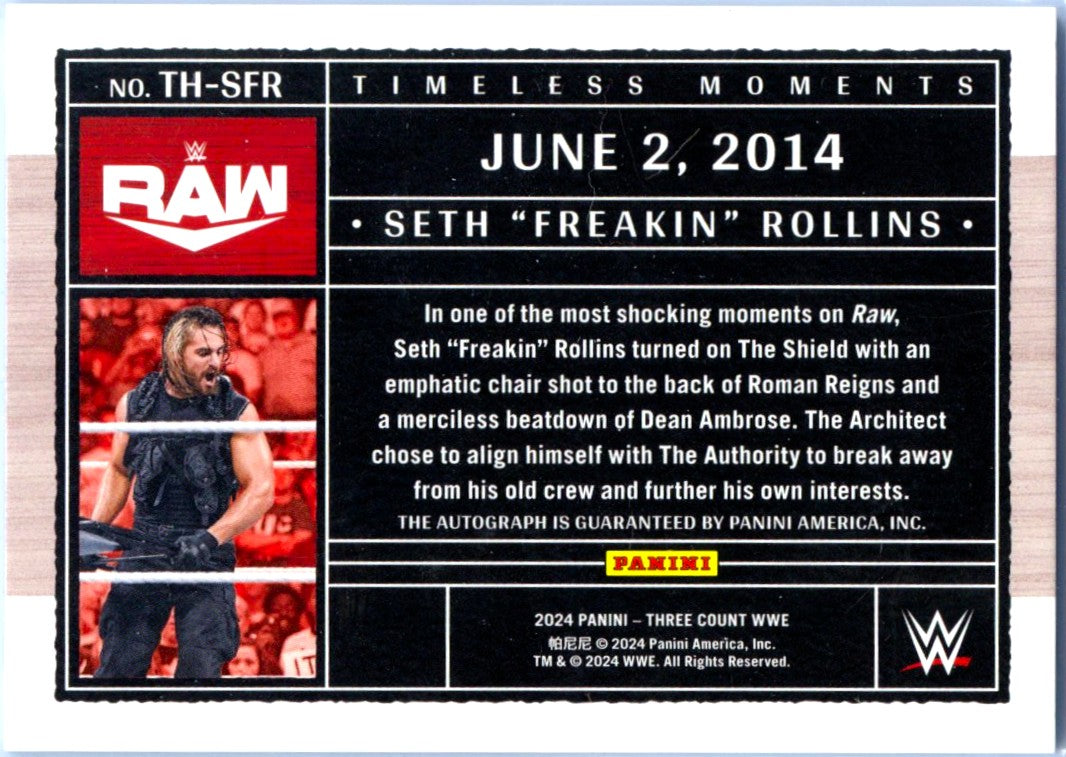 Seth Rollins 2024 Panini Three Count WWE Timeless Moments Auto SP 39/75-2