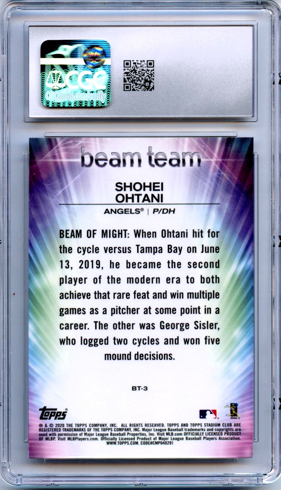 Shohei Ohtani 2020 Topps Stadium Club Chrome Beam Team CGC 10