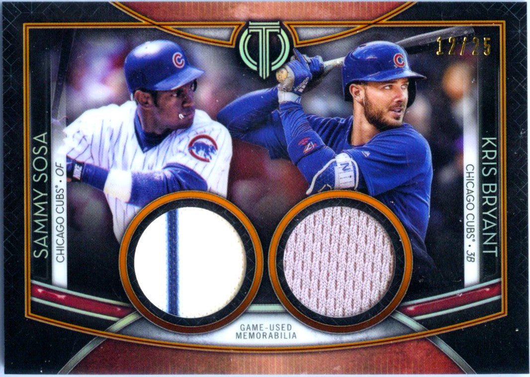 Sammy Sosa Kris Bryant 2020 Topps Tribute Orange Dual Game Used Patch SP 12/25
