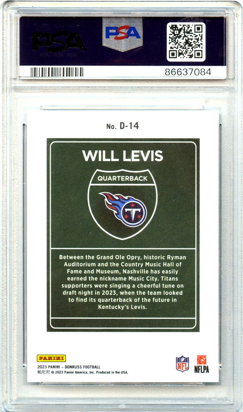 Will Levis RC 2023 Donruss Downtown! Rookie SSP PSA 10-2