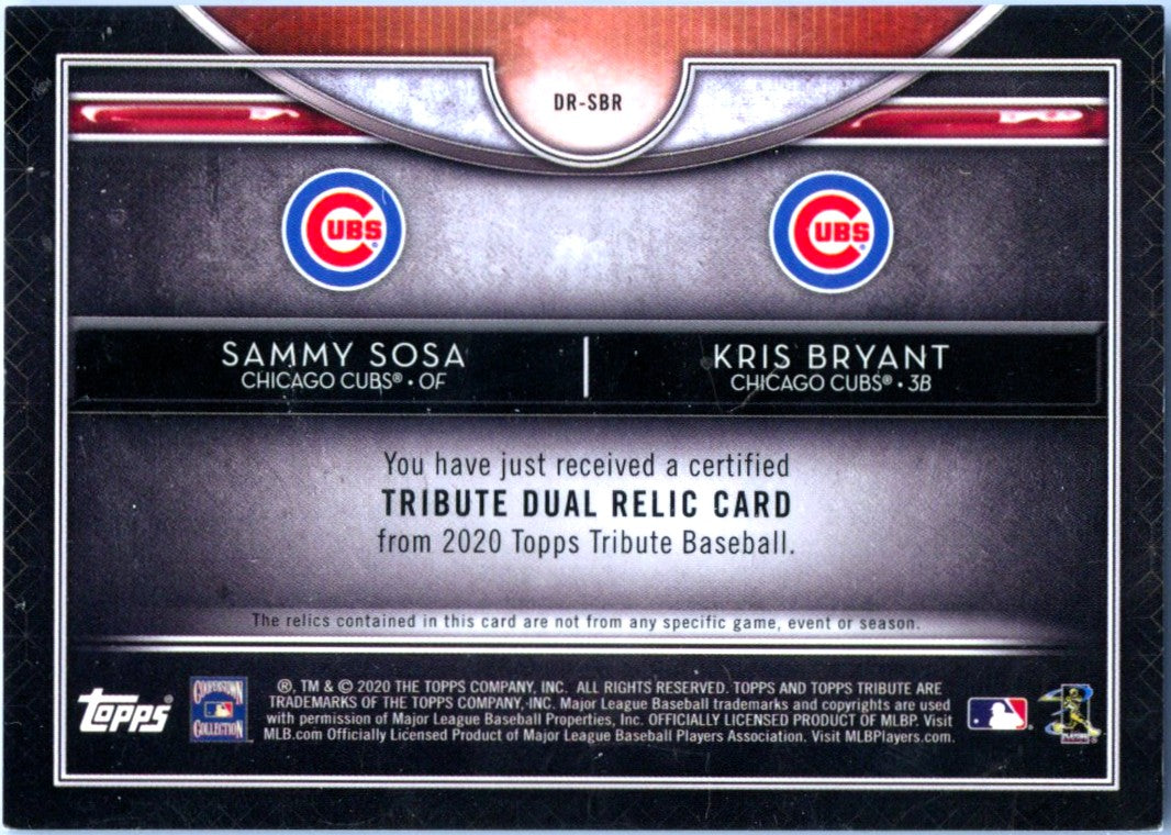 Sammy Sosa Kris Bryant 2020 Topps Tribute Orange Dual Game Used Patch SP 12/25