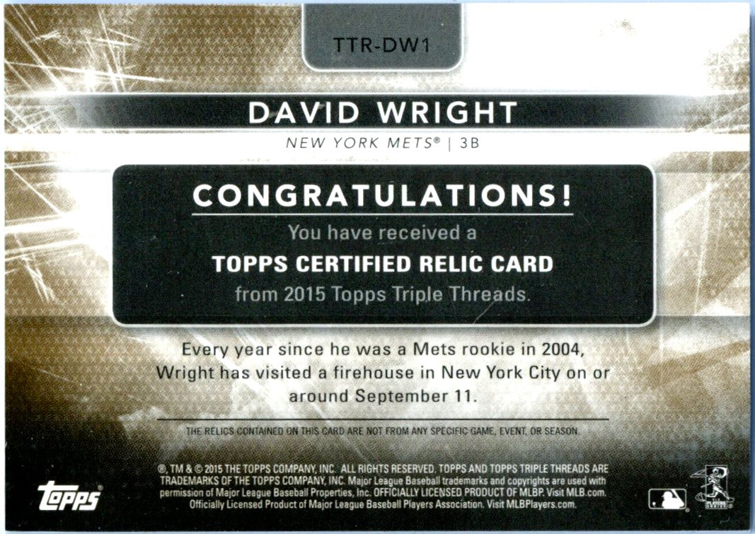 David Wright 2015 Topps Triple Threads Gold Game Used Patch SP 2/9
