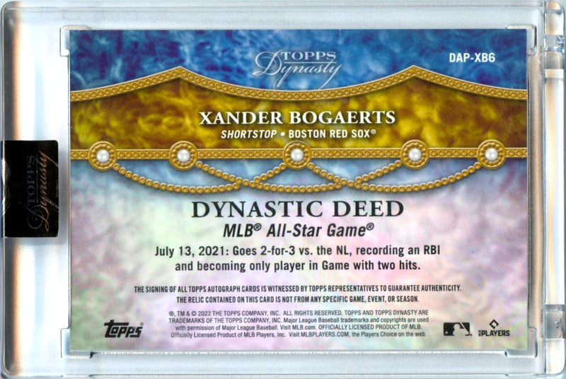 Xander Bogaerts 2022 Topps Dynasty Red Game Used Patch Auto SP 5/5-2