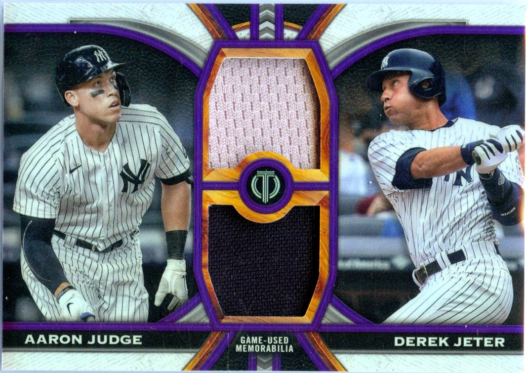 Aaron Judge Derek Jeter 2023 Topps Tribute Purple Dual Game Used Patch SP 39/50