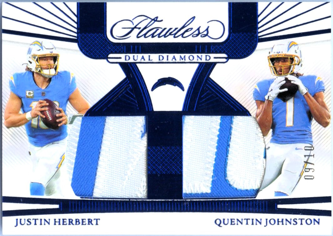 Justin Herbert Quentin Johnston 2024 Flawless Blue Dual Diamond Jersey Patch SP 9/10