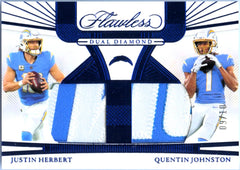 Justin Herbert Quentin Johnston 2024 Flawless Blue Dual Diamond Jersey Patch SP 9/10-1